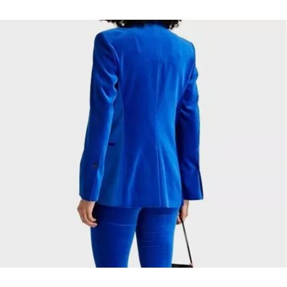 Frame Blue Velvet Single Button Blazer Women's Jacket Coat Business sz 4 - Picture 10 of 11